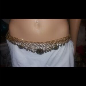 Gold Coin Belly Chain Vintage GREEK Belly Dance Coin Belt w Medallion new